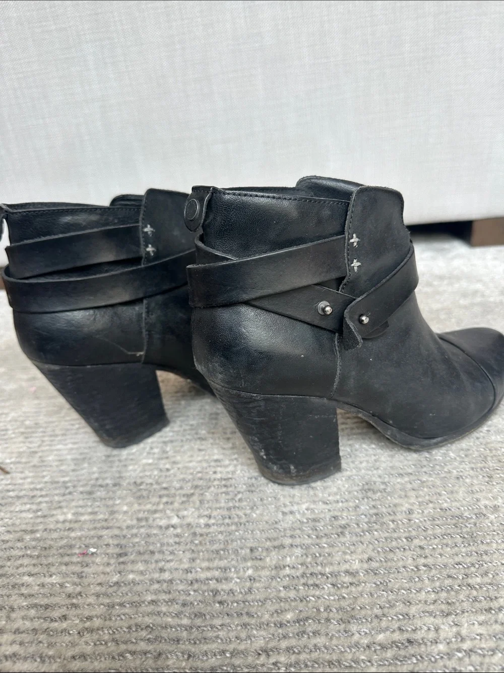 rag & bone Black Leather Ankle Boots with Strap Detail